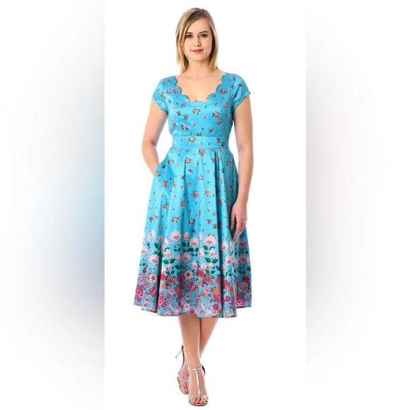 eShakti | Virginia floral retro style dress Women’s 6 (Custom) scalloped Midi - Picture 1 of 12